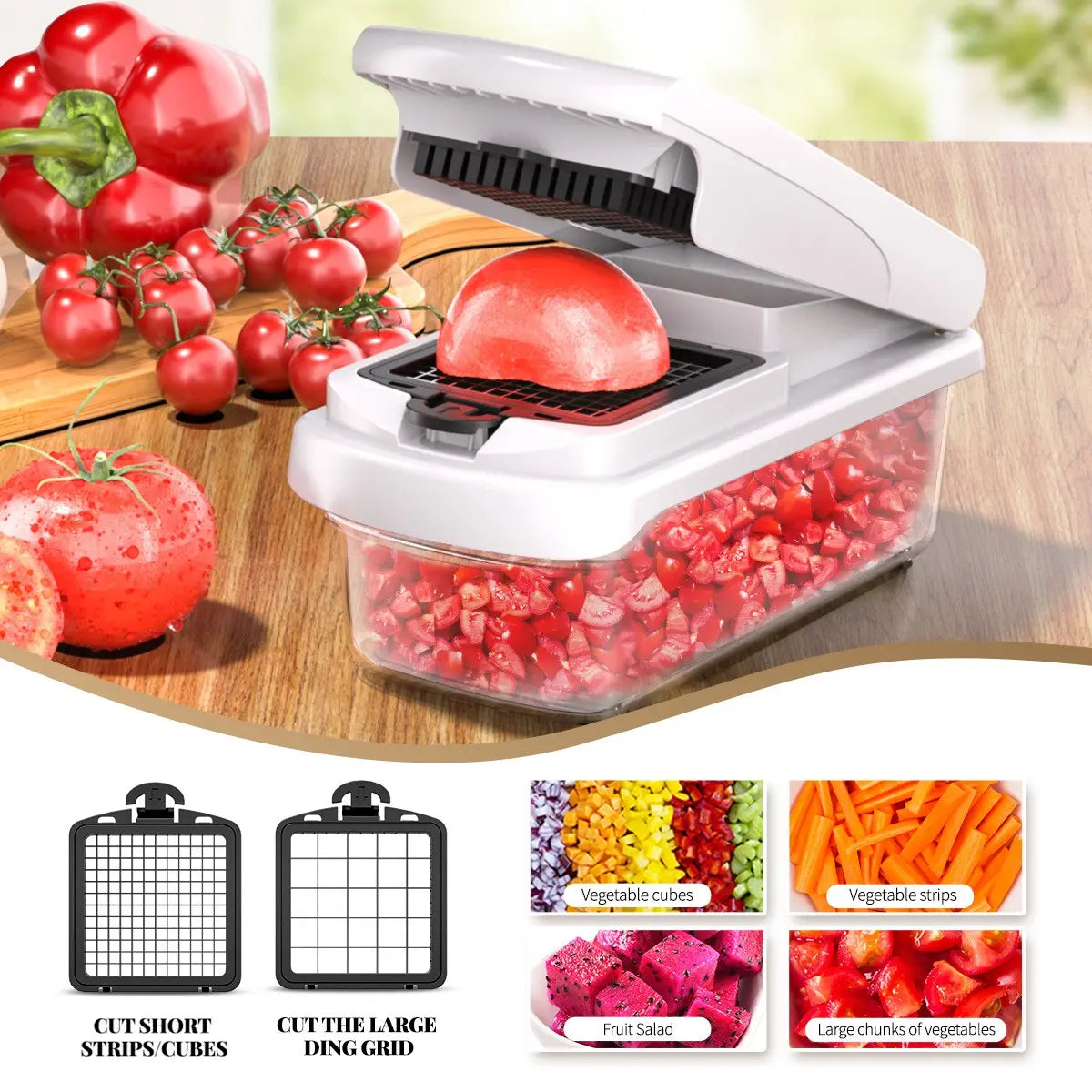 Multi-Functional Vegetable and Fruit Slicer, Kitchen Chopper, Kitchen Shredder for Dicing and Shredding, Home Use Food Prep Tool, Kitchen Gadgets, Vegetable Cutting Slicer, Model 00Dksk3