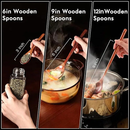 6In Wooden Spoons, 6Pcs Soup Spoons Set, Small Wooden Utensils for Coffee, Tea, Jam, Sugar, Ice Cream and Bath Salts (6Pcs 6In)
