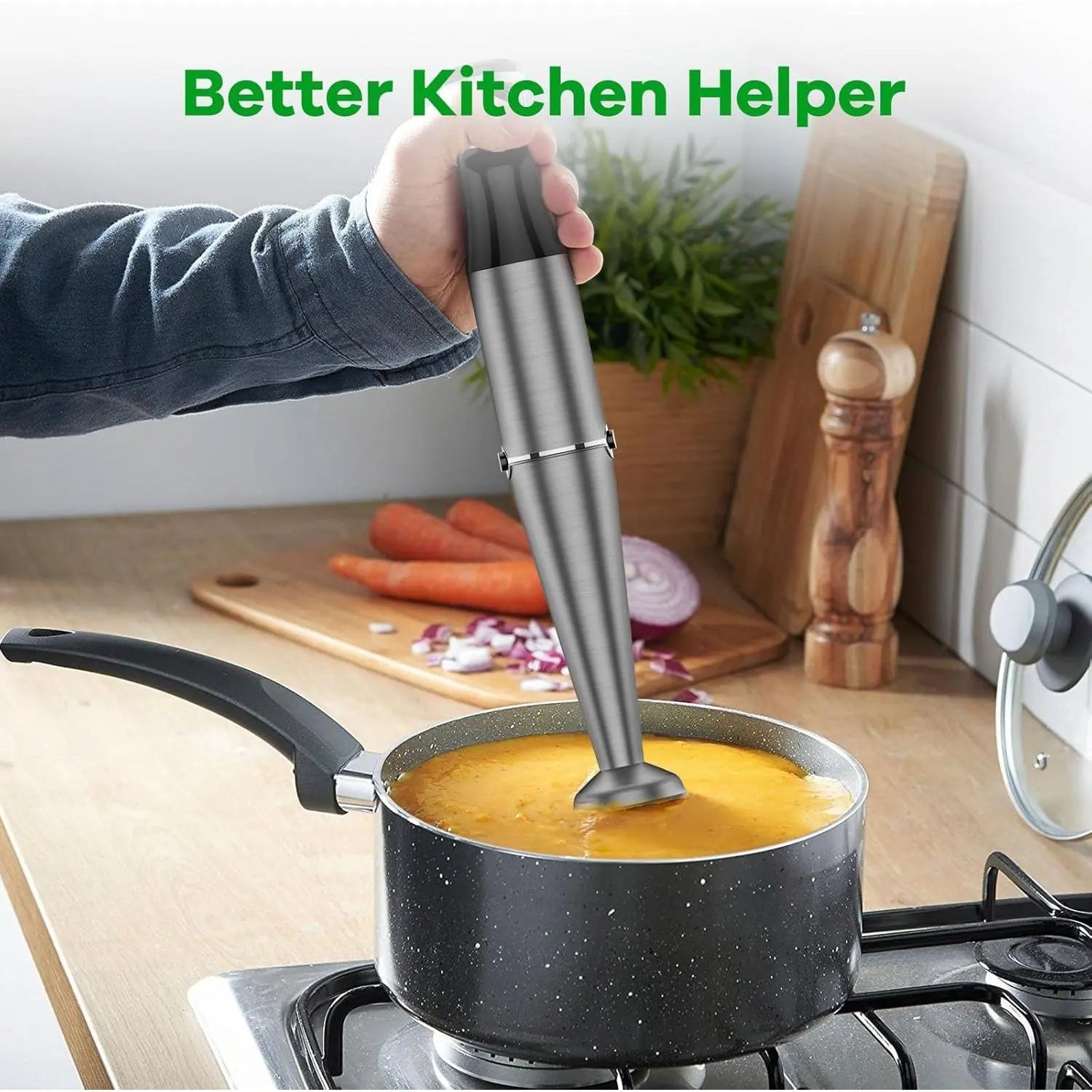 1100W Handheld Immersion Blender Set with Variable Speed, Includes Chopper, Whisk, and Frother for Soups, Baby Food, and Smoothies