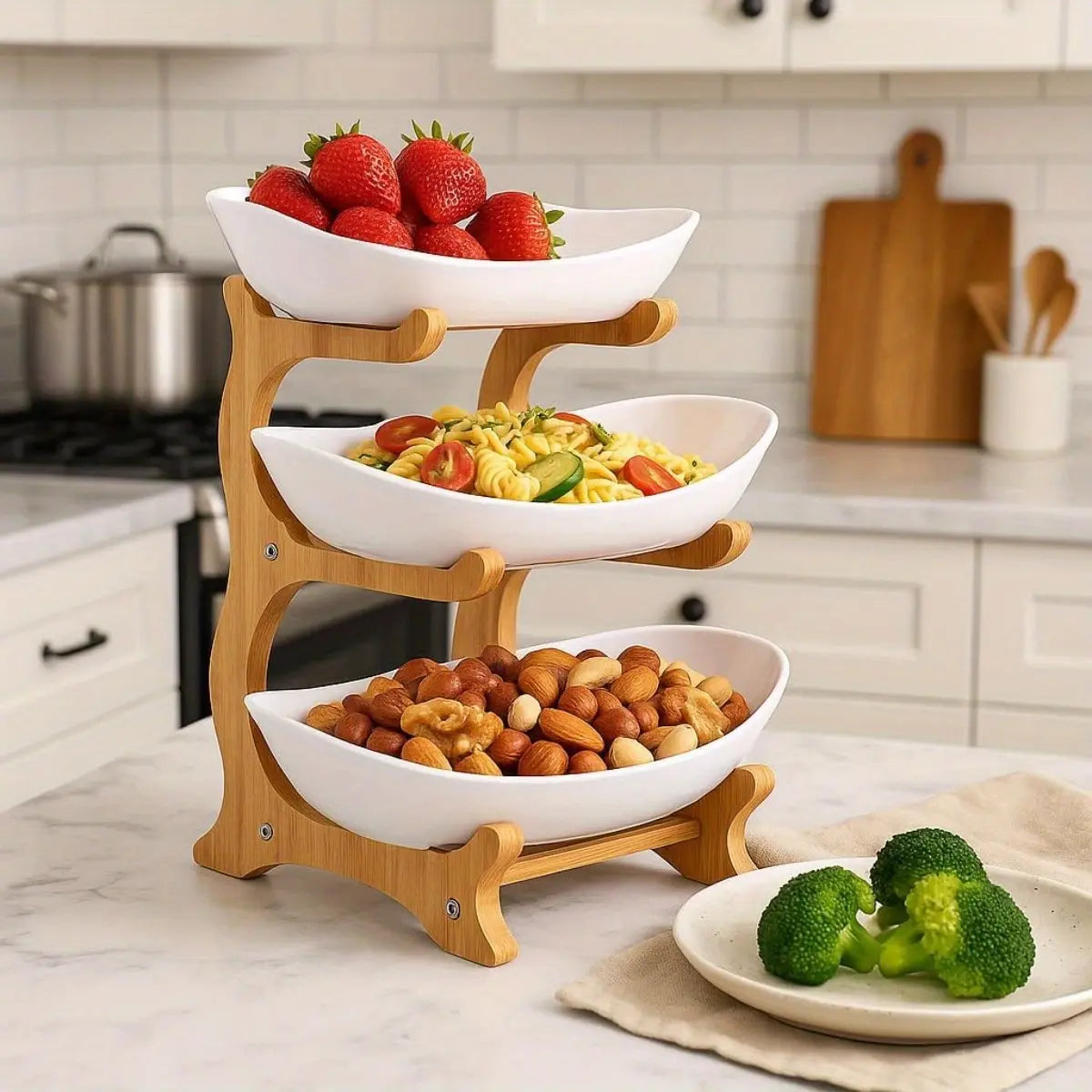 2/3-Layer Luxurious Wooden Fruit Organiser Rack