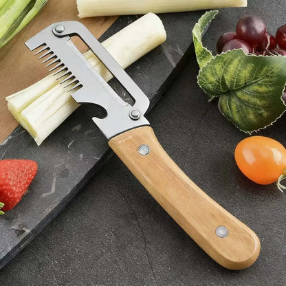Multi-Functional Vegetable Peeler Set - Ultra-Sharp Stainless Steel Blade with Wooden Handle and Integrated Bottle Opener,