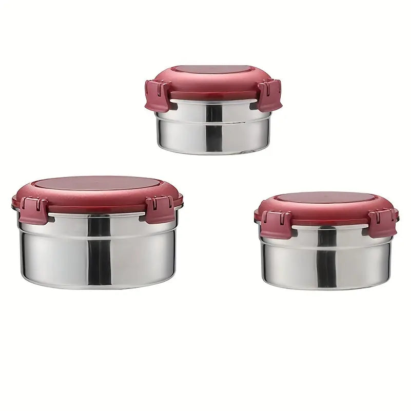 3Pcs Stainless Steel Bento Set, High-Temperature Resistant with Leak-Proof Sealing Lunch Boxes.