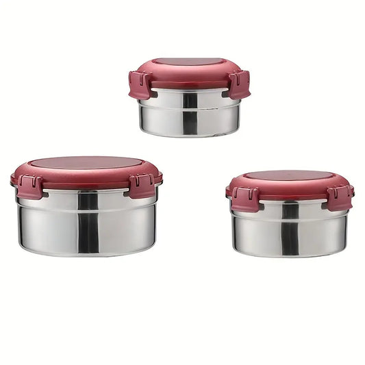 3Pcs Stainless Steel Bento Set, High-Temperature Resistant with Leak-Proof Sealing Lunch Boxes.