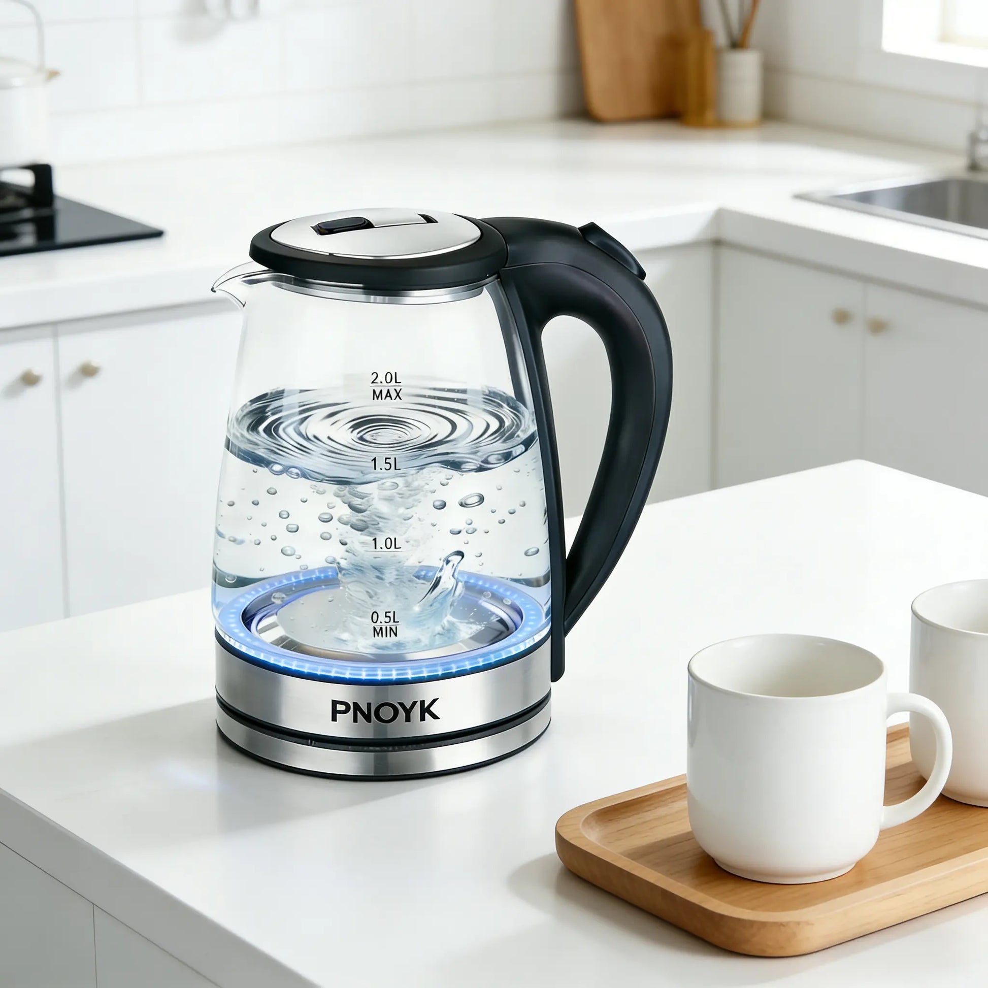 2.0L Glass Electric Kettle – 1500W Fast Boiling Water Boiler with Auto Shut-Off & Boil-Dry Protection, Bpa-Free Borosilicate Glass, Stainless Steel Base, Ideal Kitchen Appliance & Gift for Home, Tea & Coffee Lovers