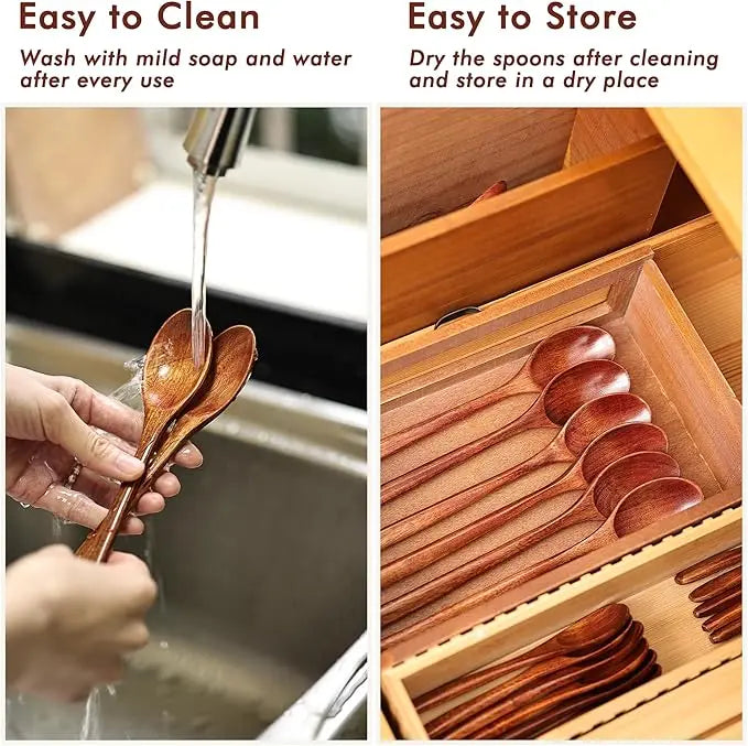 6In Wooden Spoons, 6Pcs Soup Spoons Set, Small Wooden Utensils for Coffee, Tea, Jam, Sugar, Ice Cream and Bath Salts (6Pcs 6In)