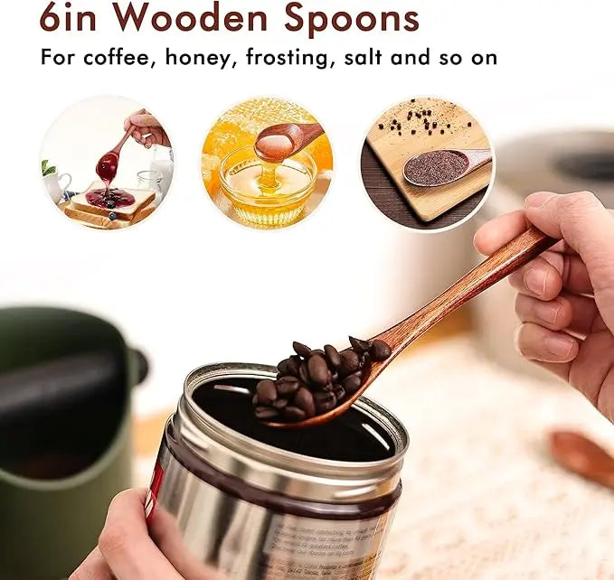 6In Wooden Spoons, 6Pcs Soup Spoons Set, Small Wooden Utensils for Coffee, Tea, Jam, Sugar, Ice Cream and Bath Salts (6Pcs 6In)