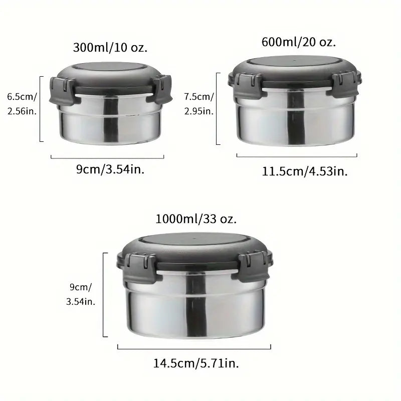 3Pcs Stainless Steel Bento Set, High-Temperature Resistant with Leak-Proof Sealing Lunch Boxes.
