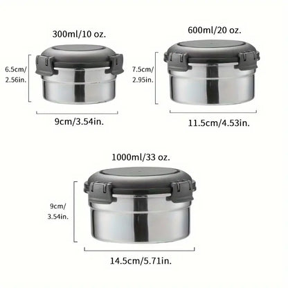 3Pcs Stainless Steel Bento Set, High-Temperature Resistant with Leak-Proof Sealing Lunch Boxes.