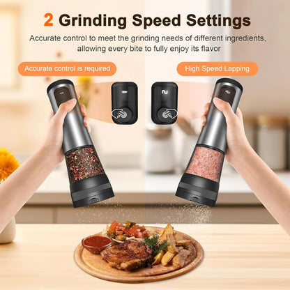 Electric Salt and Pepper Grinder Set with LED Illumination – Rechargeable Automatic Mill Featuring 5 Adjustable Coarseness Levels for Culinary Use, Barbecues, and Gift Giving