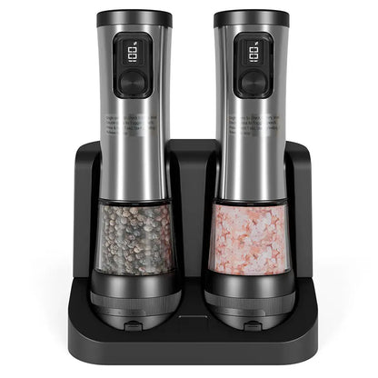 Electric Salt and Pepper Grinder Set with LED Illumination – Rechargeable Automatic Mill Featuring 5 Adjustable Coarseness Levels for Culinary Use, Barbecues, and Gift Giving