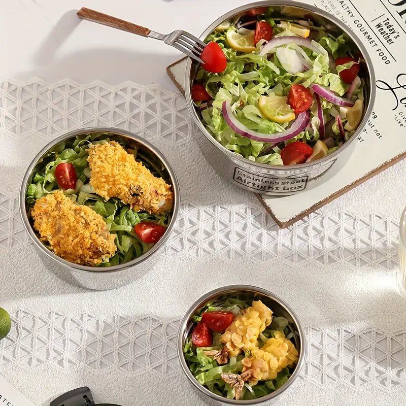 3Pcs Stainless Steel Bento Set, High-Temperature Resistant with Leak-Proof Sealing Lunch Boxes.