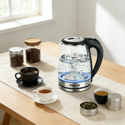 2.0L Glass Electric Kettle – 1500W Fast Boiling Water Boiler with Auto Shut-Off & Boil-Dry Protection, Bpa-Free Borosilicate Glass, Stainless Steel Base, Ideal Kitchen Appliance & Gift for Home, Tea & Coffee Lovers