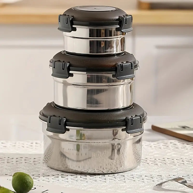3Pcs Stainless Steel Bento Set, High-Temperature Resistant with Leak-Proof Sealing Lunch Boxes.