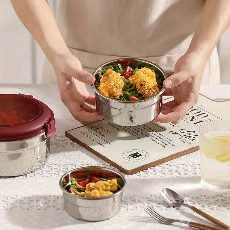 3Pcs Stainless Steel Bento Set, High-Temperature Resistant with Leak-Proof Sealing Lunch Boxes.