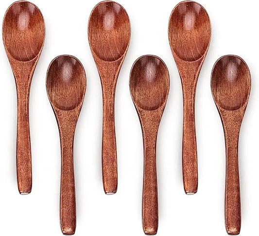 6In Wooden Spoons, 6Pcs Soup Spoons Set, Small Wooden Utensils for Coffee, Tea, Jam, Sugar, Ice Cream and Bath Salts (6Pcs 6In)