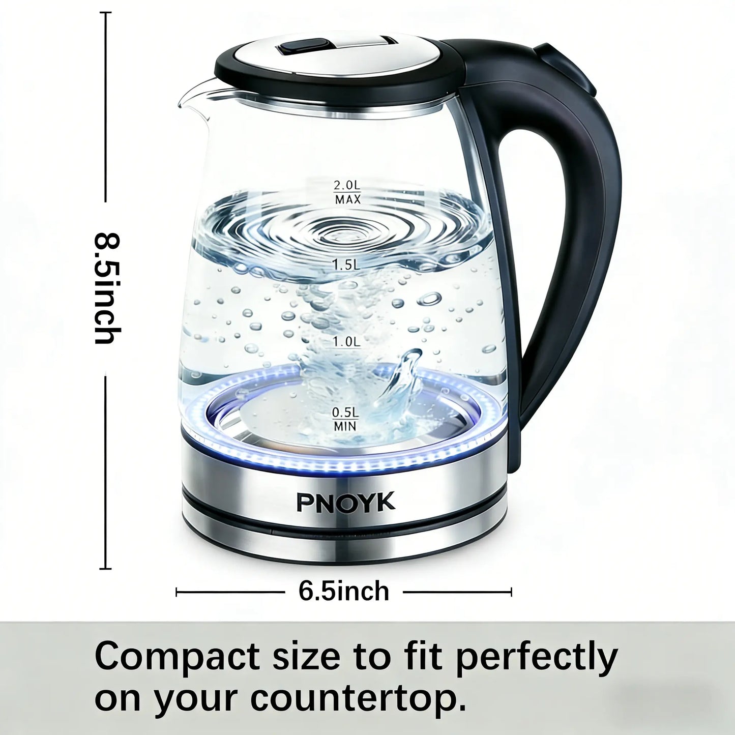 2.0L Glass Electric Kettle – 1500W Fast Boiling Water Boiler with Auto Shut-Off & Boil-Dry Protection, Bpa-Free Borosilicate Glass, Stainless Steel Base, Ideal Kitchen Appliance & Gift for Home, Tea & Coffee Lovers