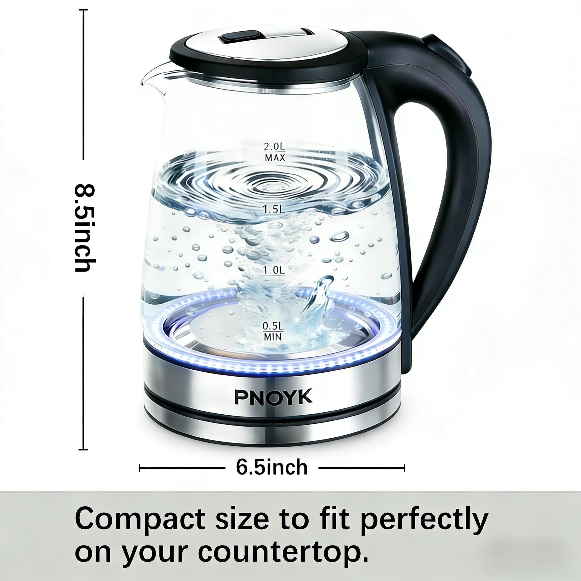 2.0L Glass Electric Kettle – 1500W Fast Boiling Water Boiler with Auto Shut-Off & Boil-Dry Protection, Bpa-Free Borosilicate Glass, Stainless Steel Base, Ideal Kitchen Appliance & Gift for Home, Tea & Coffee Lovers