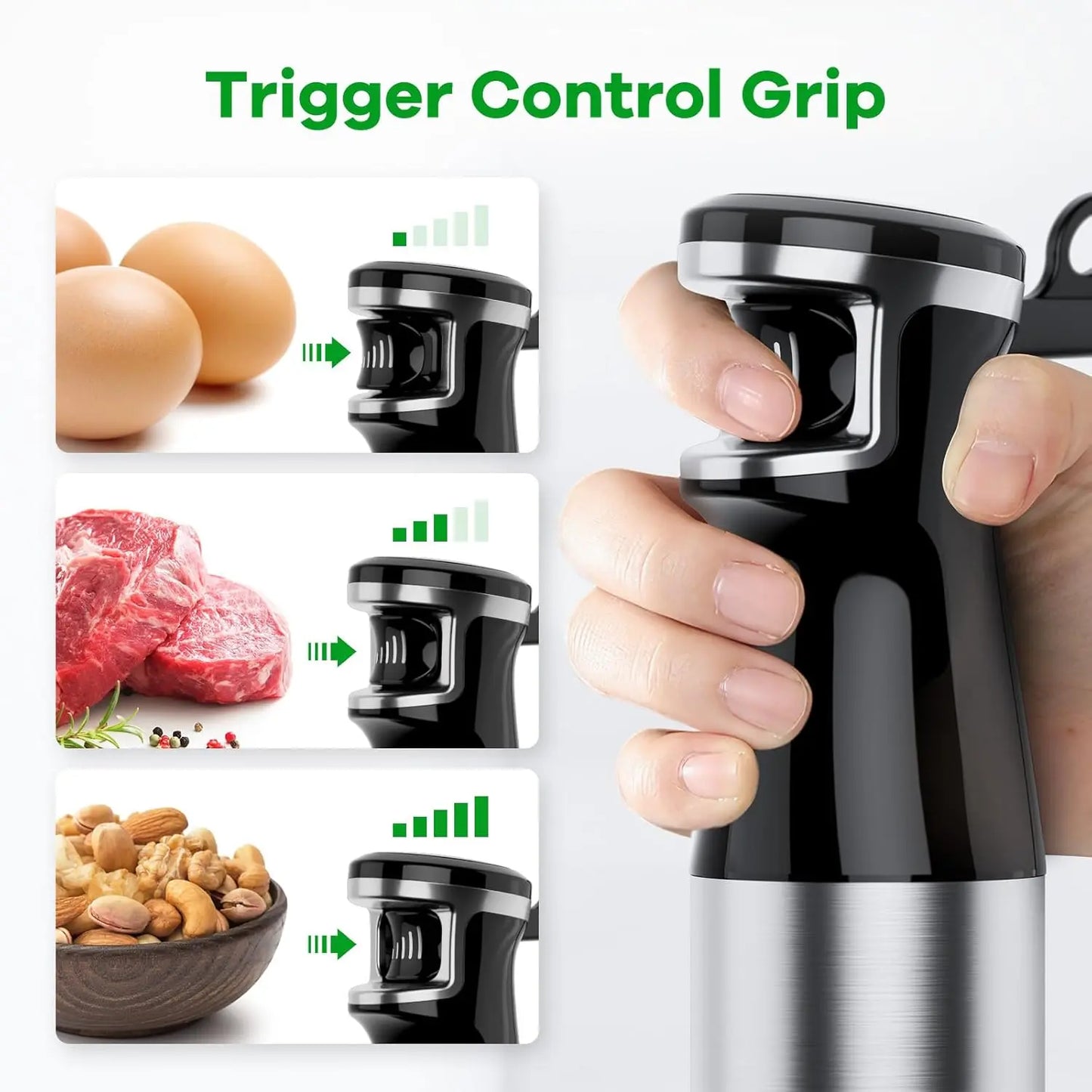 1100W Handheld Immersion Blender Set with Variable Speed, Includes Chopper, Whisk, and Frother for Soups, Baby Food, and Smoothies