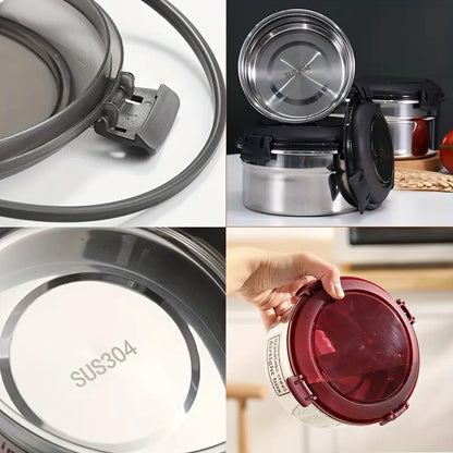 3Pcs Stainless Steel Bento Set, High-Temperature Resistant with Leak-Proof Sealing Lunch Boxes.