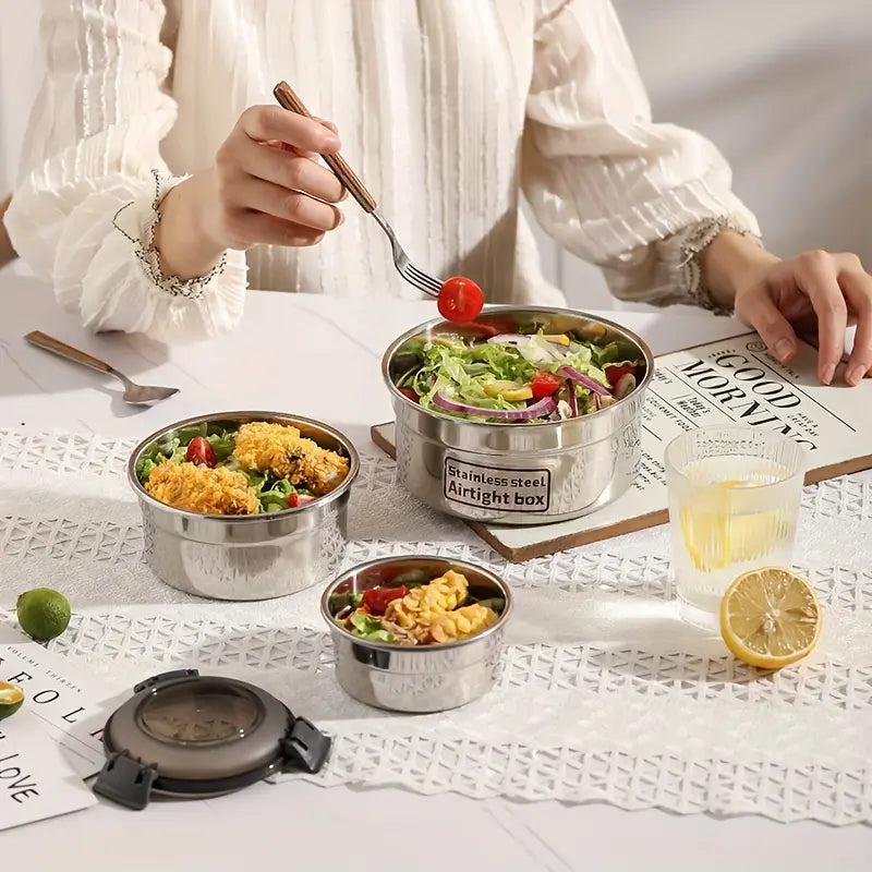 3Pcs Stainless Steel Bento Set, High-Temperature Resistant with Leak-Proof Sealing Lunch Boxes.