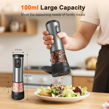 Electric Salt and Pepper Grinder Set with LED Illumination – Rechargeable Automatic Mill Featuring 5 Adjustable Coarseness Levels for Culinary Use, Barbecues, and Gift Giving